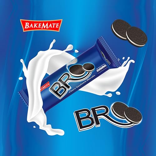 Image of BakeMate BRO Choco Sandwich Cream Biscuits - Combo Pack of 12 (100g Each) | Vanilla Cream Biscuit | Snack for Kids | Family Pack Sandwich Cream Biscuits | Tea Time Snack | Cookies Pack