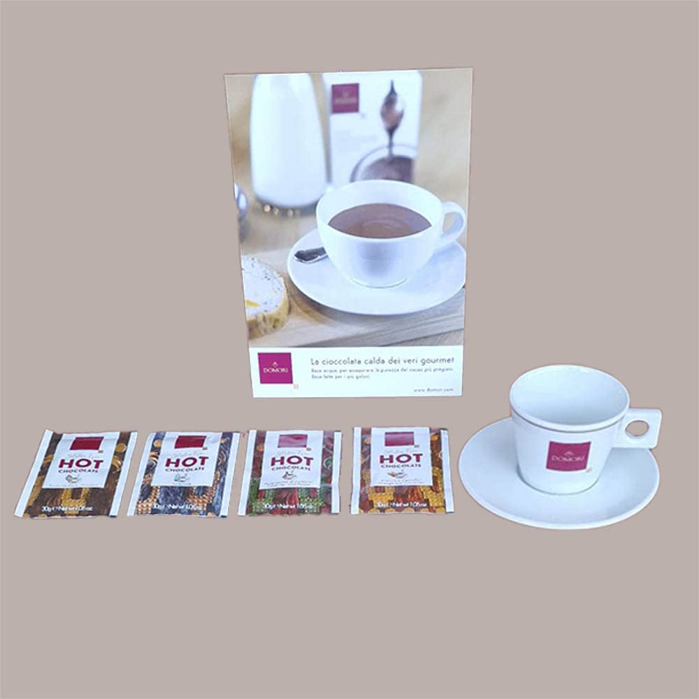 Lucgel Kit Preparato per Cioccolata Calda Gusti Assortiti (30 pezzi) + 1 Tazza e 1 Piattino in Ceramica