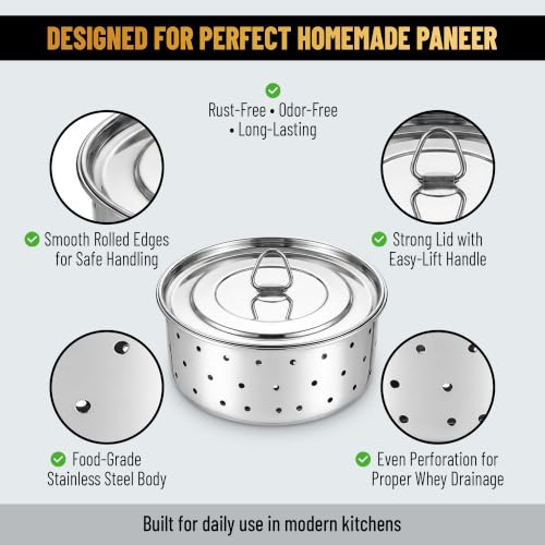 Image of Stainless Steel Paneer Maker 500 ML with Bird Shaped Lemon Squeezer & Silicone Spatula|Paneer Mould Press|Hung Curd Maker|Paneer Strainer|Tofu Press|Curd Strainer