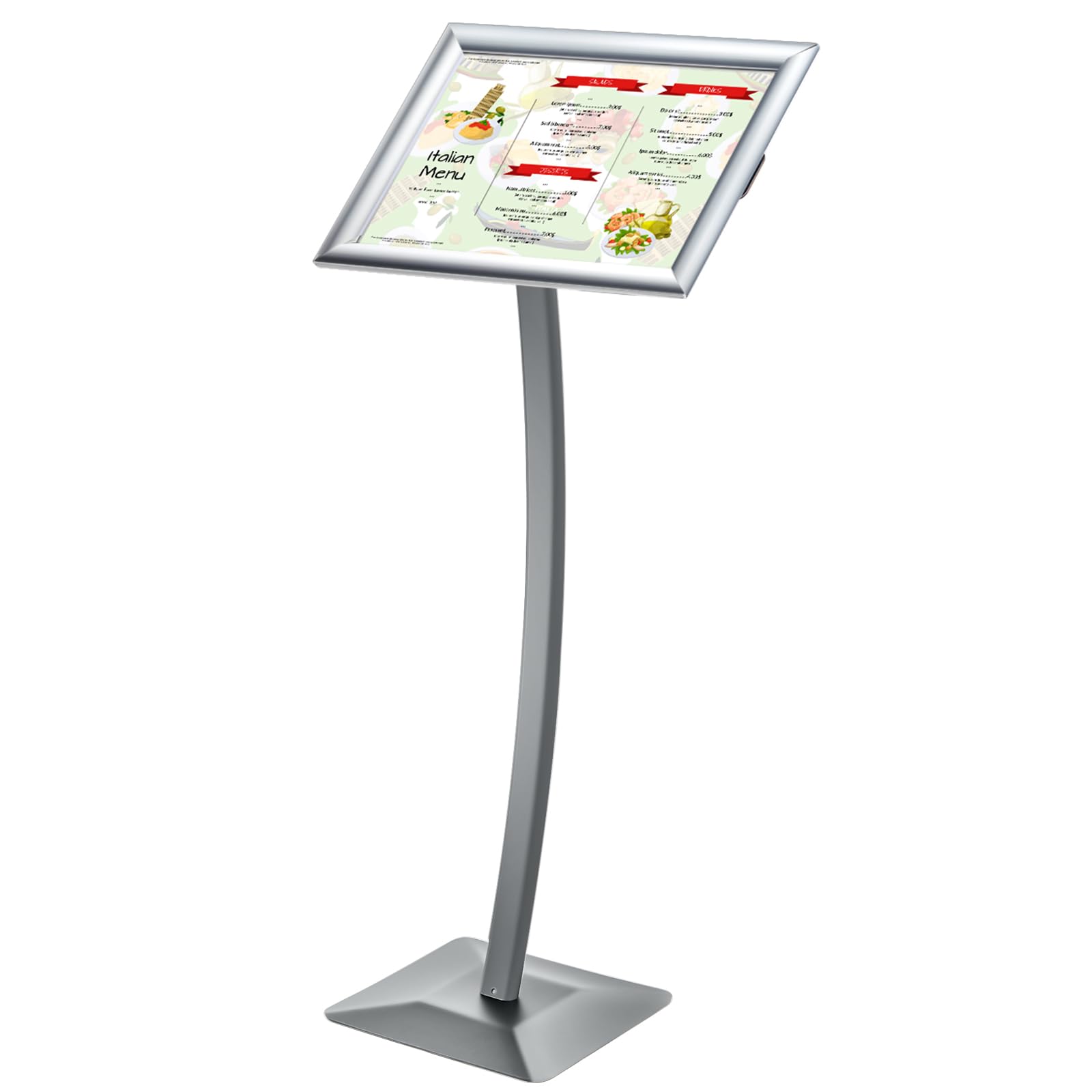 Yaocom 11 x 17 Inches Displays Curved Menu Board Heavy Duty Pedestal Sign Stand Floor Standing Aluminum Alloy Front Loading Easy Open Poster Message