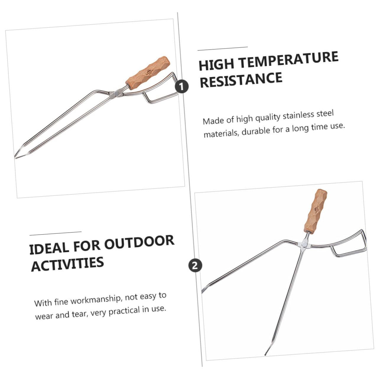 Pinza para Carbón de Acero Inoxidable para Barbacoas de Exterior | Color Plata, Resistente a Altas Temperaturas, Práctica para Leña y Reuniones al Aire Libre