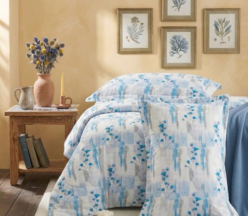 Image of FRESH FROM LOOM 100% Cotton King Size Bedspread - 240 TC, Non-Irritating & Soft Luxury 240 TC Cotton King Set - Hypoallergenic & Sweat-Absorbent Flat Bedsheet, Aqua, Size- 108x108 inch