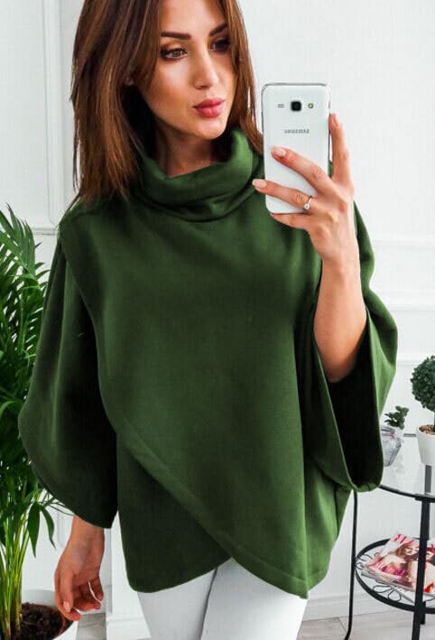 AirPlace Turtleneck Shawls for Women Batwing Sleeve Poncho Wrap Cross Front Solid Loose Women Blouse Tops for Fall Winter3