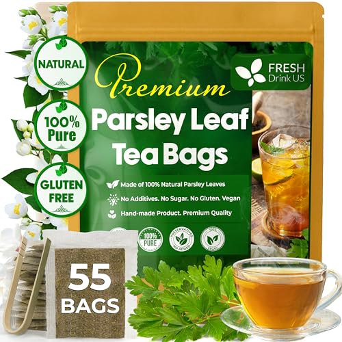 Image of FreshDrinkUS, Premium 55 Parsley Leaf Tea Bags, 100% Natural & Pure from Parsley Leaves. Loose Leaf Parsley Herbal Tea. Made with Natural Material Tea Bags. No Sugar, No Caffeine, No Gluten, Vegan.