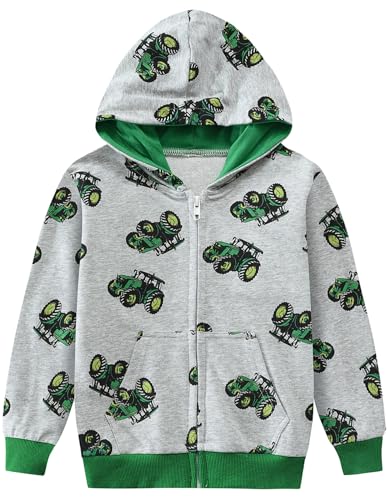 CM-Kid Kapuzenpullover Jungen Hoodie Zip Up Kapuzenjacke Baby Kinder Langarm Warm Winter Tops 2 3 Jahre Traktor Grau Gr.98