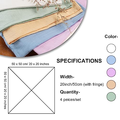 Dololoo Handmade Cloth Napkins 100% Cotton, 20 x 20 Inches Summer Cooling Napkin Lightweight Set of 4 Skin-friendly Dinner Napkins, Versatile Square Rustic Napkins for Wedding Party Baby Shower, White