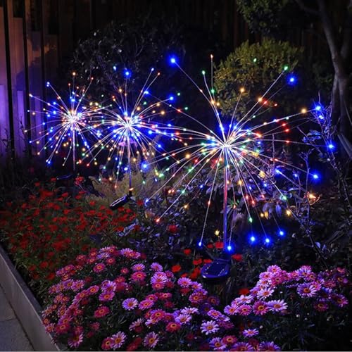 MOLVCE lámpara de fuegos artificiales al aire libre 2 piezas, 150 LEDs, 8 modos de lámparas solares de jardín, iluminación solar decorativa al aire libre para el jardín, patio, césped, de colores