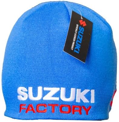 D’cor Visuals Stripe Knit Beanie – Blue Winter Hat with Pom, Compatible with Suzuki Fans & Motorsports Enthusiasts