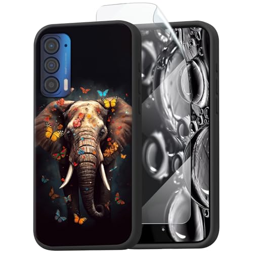 ACWDMKH for Motorola Edge 2021 Case,for Motorola Edge 5G UW 2021 Case with Screen Protector Slim TPU Silicone Shockproof,Scratch-Resistant,Wireless Charging,Heavy Duty Cover,Elephant Butterfly