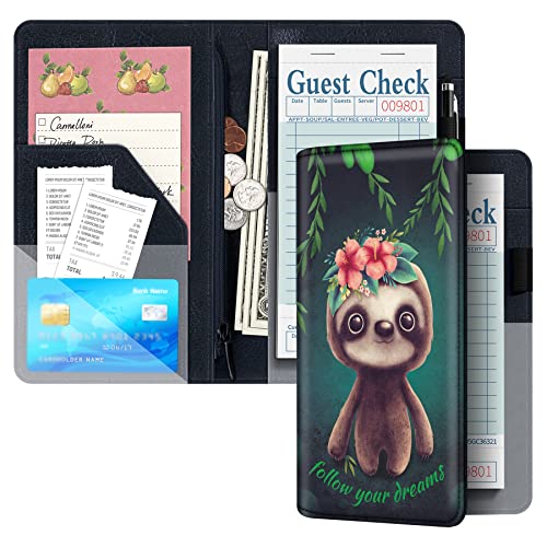 Aatacas Buch-Organizer mit Reißverschlusstasche, PU-Leder, Gast-Check-Präsentationskartenhalter für Kellner, Kellner, Barkeeper, ein Stift als Bonus Cover