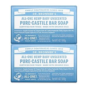 Dr. Bronner’s – Pure-Castile Bar Soap (Baby Unscented, 5 ounce, 2-Pack) – Made with Organic Oils, For Face, Body and…