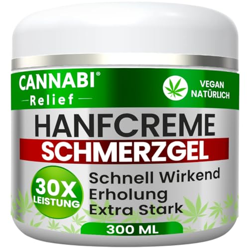 HANF CREME EXTRA STARK 300ml | Wirkt gegen Rückenbeschwerden & Muskelkater, Knie, Nacken, Schultern | Hochdosiertes Hanf Gel | Massage Gel mit Kühlende Wirkung | Hanföl Kampfer Menthol Rosmarin