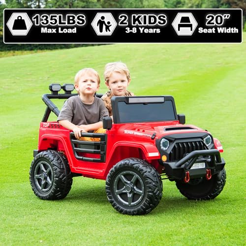 Image of NEWQIDA 24V 2 Seater Ride on Truck Car with Remote Control 24V Ride on Toys for Big Kids Electric Vehicles 4x4 Off-Road Style, EVA Tires, 4x200W Motors, Spring Suspension, Soft Braking, Music, Red