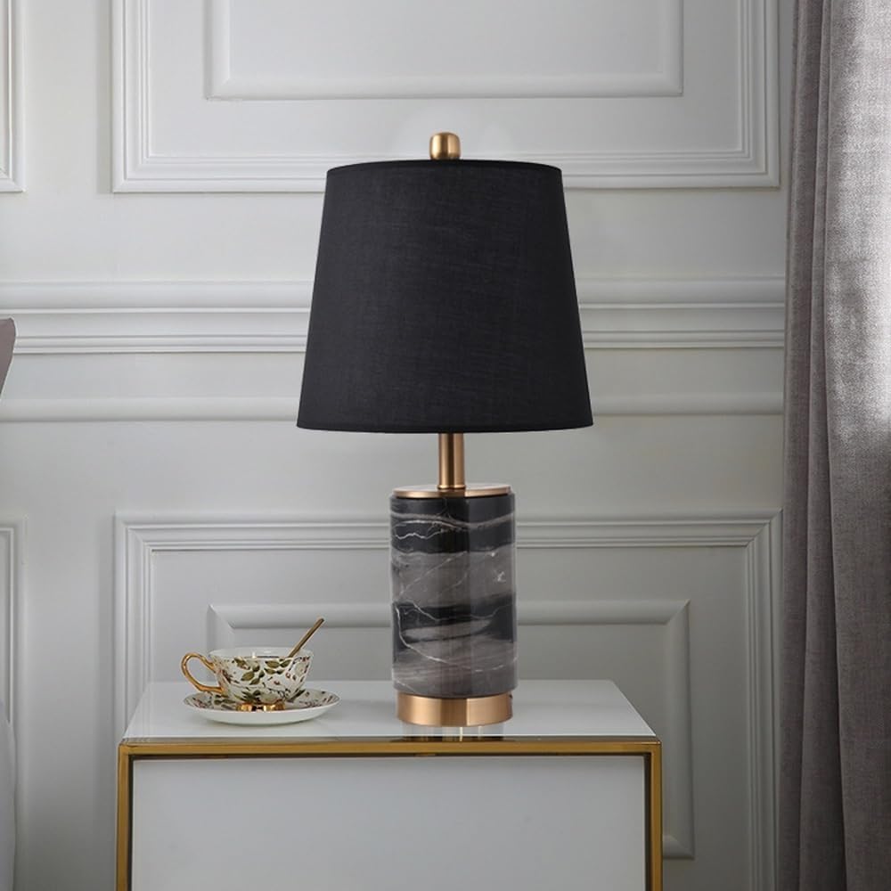 Dfaeekiyo Black Shade Marble Nightstand Table Light Nordic Luxury Bedside Lights Post-Modern Desk Lamp For Bedroom Living Room(Black Shade)