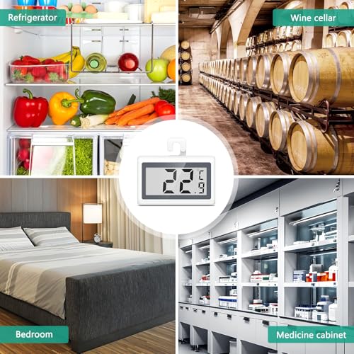 ORIA Termómetro Digital para Refrigerador, 2 Piezas Termómetros para Congelador con Pantalla LCD Grande, Interruptor ℃/℉, Alarma de Escarcha, Gancho para Colgar, Para el Hogar, Bares, Restaurantes - imagen 4
