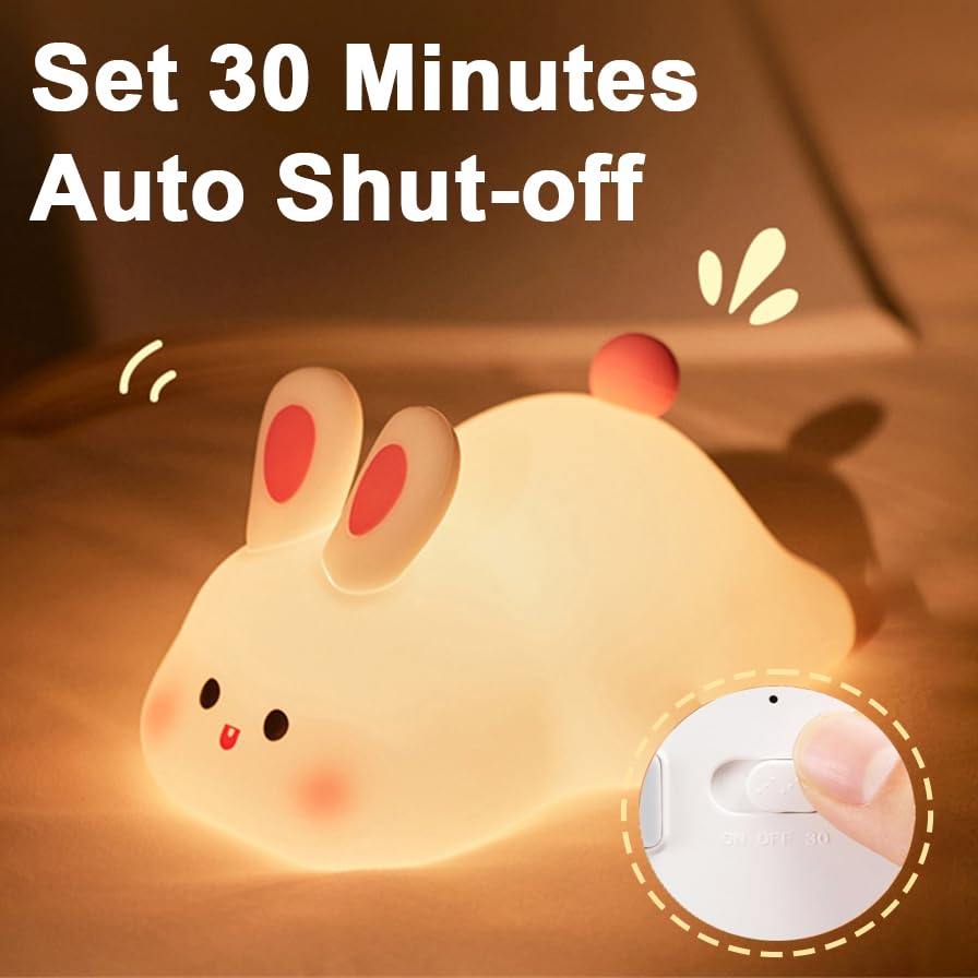 Image of VGRASSP Soft Rabbit Face Silicone Night Lamp Toy for Kids - Rechargeable and Color Changing Squishy Animal Light Gift for Babies and Toddlers - Color As Per Stock