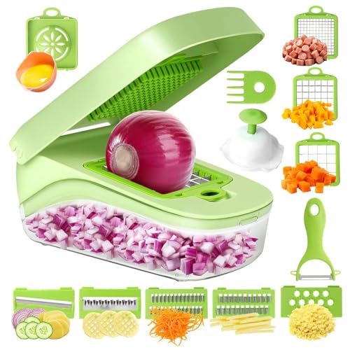 Cortadora de vegetales 13 en 1 con mango seguro verde miniatura 1