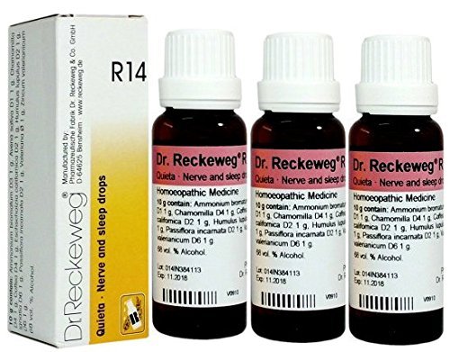 Dr.Reckeweg Germany R14 Nerve and Sleep Drops. Homeopathy for Insomnia, Sedative. Contains Chamomilla, Ammonium Brom. 22 ML, Pack of 3