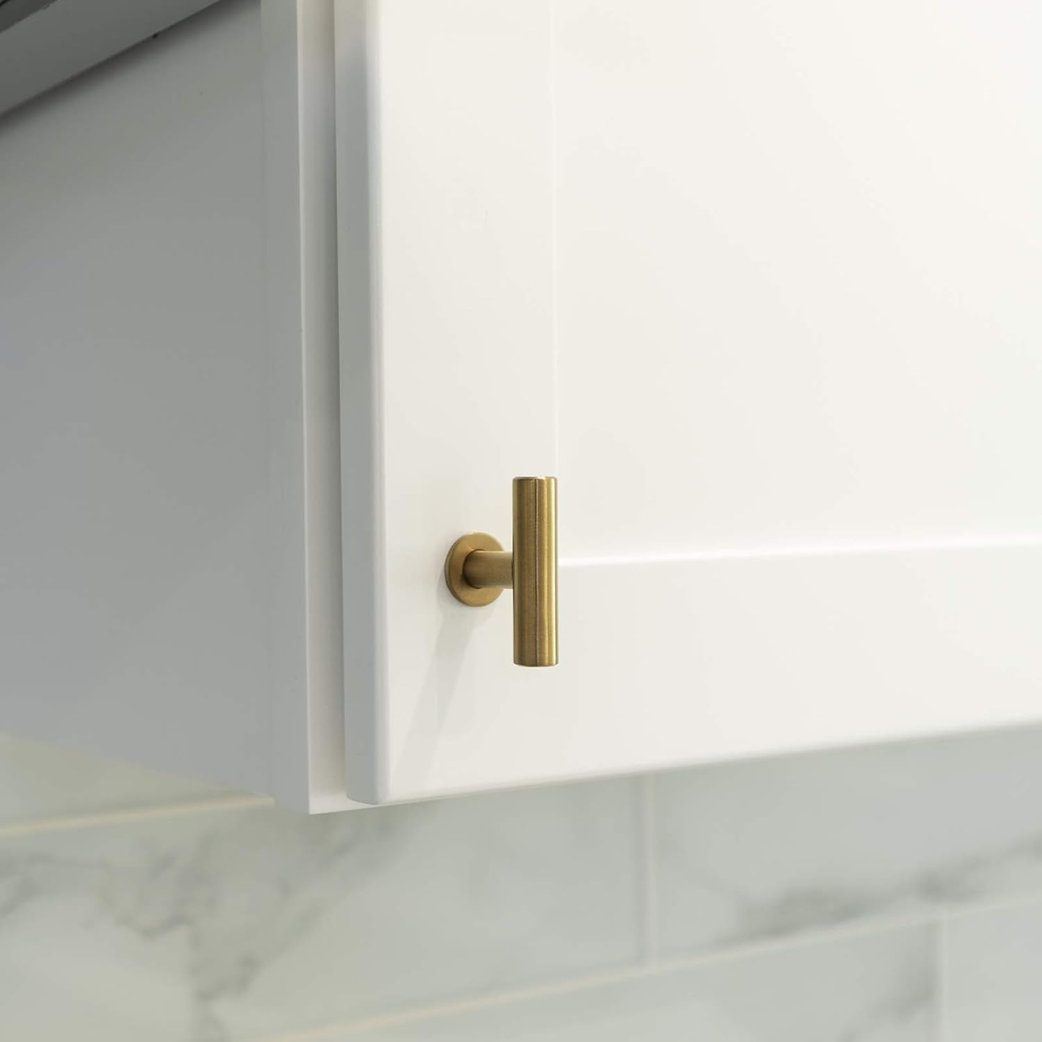 Modket Euroline Series Gold Satin Brass Brushed T Bar Handle — 2" Knob — 10 Pack Modern Kitchen Cabinet Door Drawer Hardware/Dresser