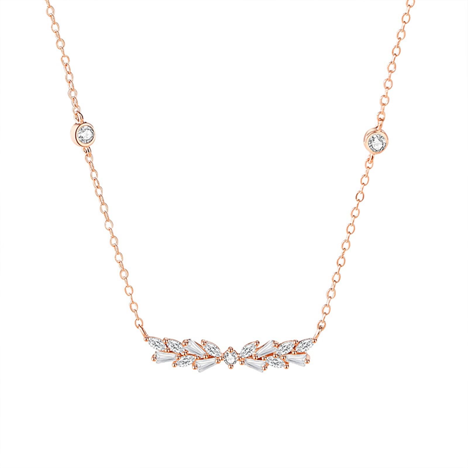 Ciondolo Collana Donna, Donna Oro Rosa Collana a Forma di Grano con Ciondolo in moissanite, Lunghezza 40+5cm