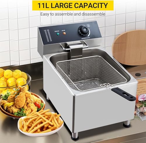 Electric Deep fryer Stainless Steel with Basket & Lid 2.0, Capacity 11L Countertop Fryers, for Home Kitchen and Restaurant Use with Large Thick Frying Basket and Lid, 1700 W, 110V
