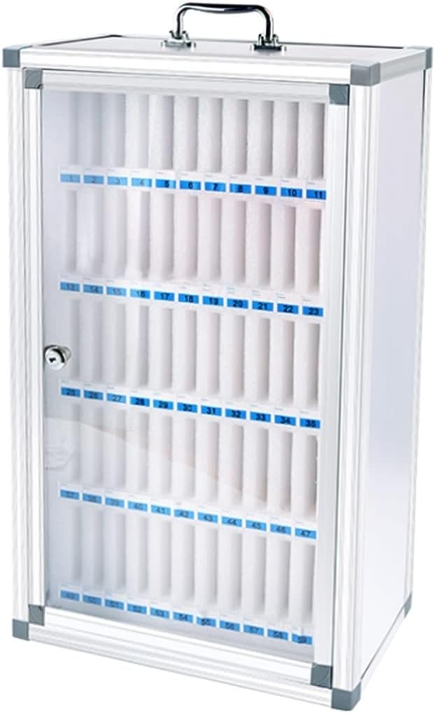 Cell Phone Locker Box for Classroom with Door Locks and Keys Clear Acrylic Jail Storage Cabinet，Wall-Mounted Mobile Phone Storage Box with Lock, Soft Lining, Portable Handheld Design, Silver