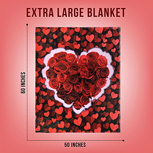 Valentines Throw Blanket, Adorable Super-Soft Extra-Large Valentine’s Day Throw Blanket For Women, Wife, Girlfriend, Fleece Roses Blanket (50In X 60In) Christmas Anniversary Valentines Gift For Girls #TOP3