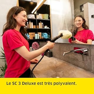 Kärcher Nettoyeur Vapeur SC 3 Deluxe, Pression Vapeur : 3,5 bar, Préchauffage : 30 s, Puissance : 1 900 W, Surface : 75 m², Réservoir : 1 l, avec Kit de Nettoyage de Sol, Buses et Brosse Ronde