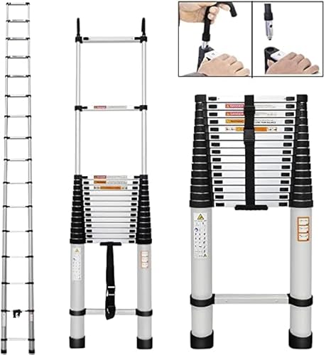 Aluminium Telescopic Extension Ladder - Heavy Duty, Multi-Purpose, Portable with Non-Slip Feet - EN131 Safe Standard, Collapse RV Ladder - 6.2M/20.5FT, 330lbs Max Load