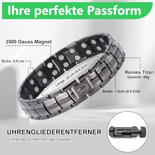 JEROOT Magnetarmband für Herren, Reines Titan-Power Herren Magnetische Armbänder Verschluss Armband Magnet Magnetarmband Energet