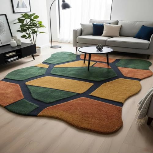 Image of Hand Made Tufted Carpet Premium Wool Abstract Irregular Design Non Slip Area Rug for Living Room Weight- |60 Pound|Size-9x12 Feet (108x144 Inch)