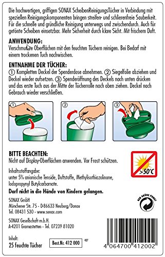 SONAX ScheibenReinigungsTücher Box (25 Stück) zur schnellen, einfachen und streifenfreien Reinigung von Allen Glas- und Spiegelflächen | Art-Nr. 04120000, 4er Packung