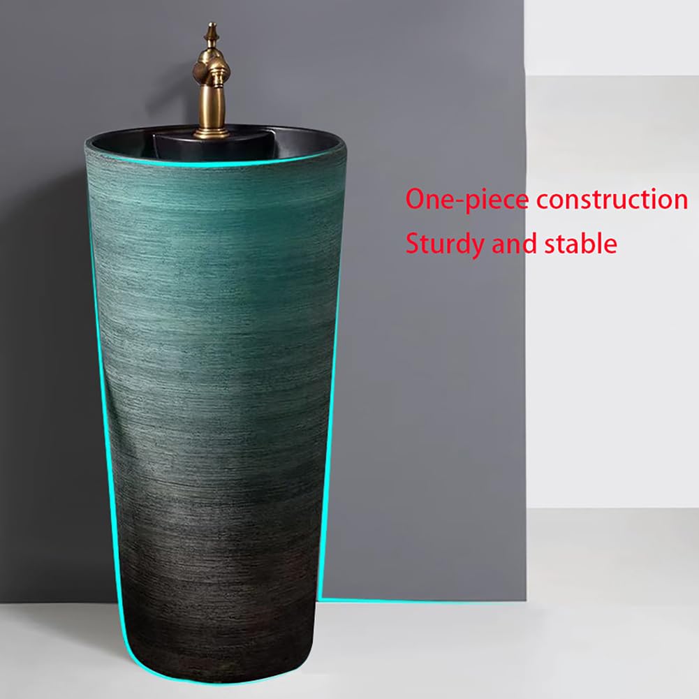 Umywalka na postumencie w stylu vintage z baterią i odpływem 31,5-calowa ceramiczna umywalka wolnostojąca Duża umywalka stojąca do łazienki, kuchni, hotelu,M,L16"*H31"*W16"