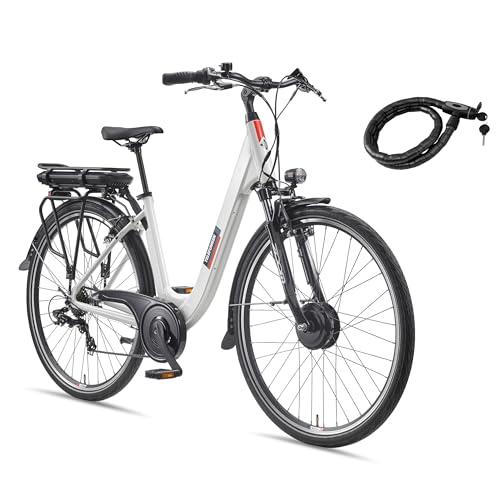 TELEFUNKEN E-Bike Damen 28 Zoll | Elektrofahrrad Frontmotor | 7-Gang Shimano Kettenschaltung | V-Bremsen - Pedelec Citybike | RC826 Multitalent | inkl. Panzerkabelschloss