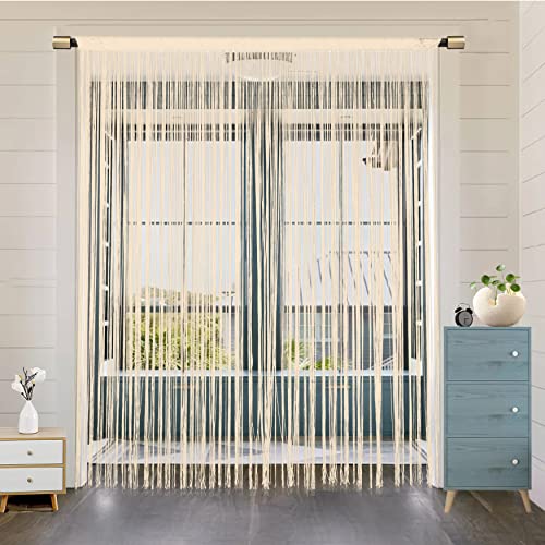 HSYLYM String Tenda per porte Decorazioni per finestre Divisorio Decorazioni per stanze Tenda singola per finestra 200x200cm Champagne
