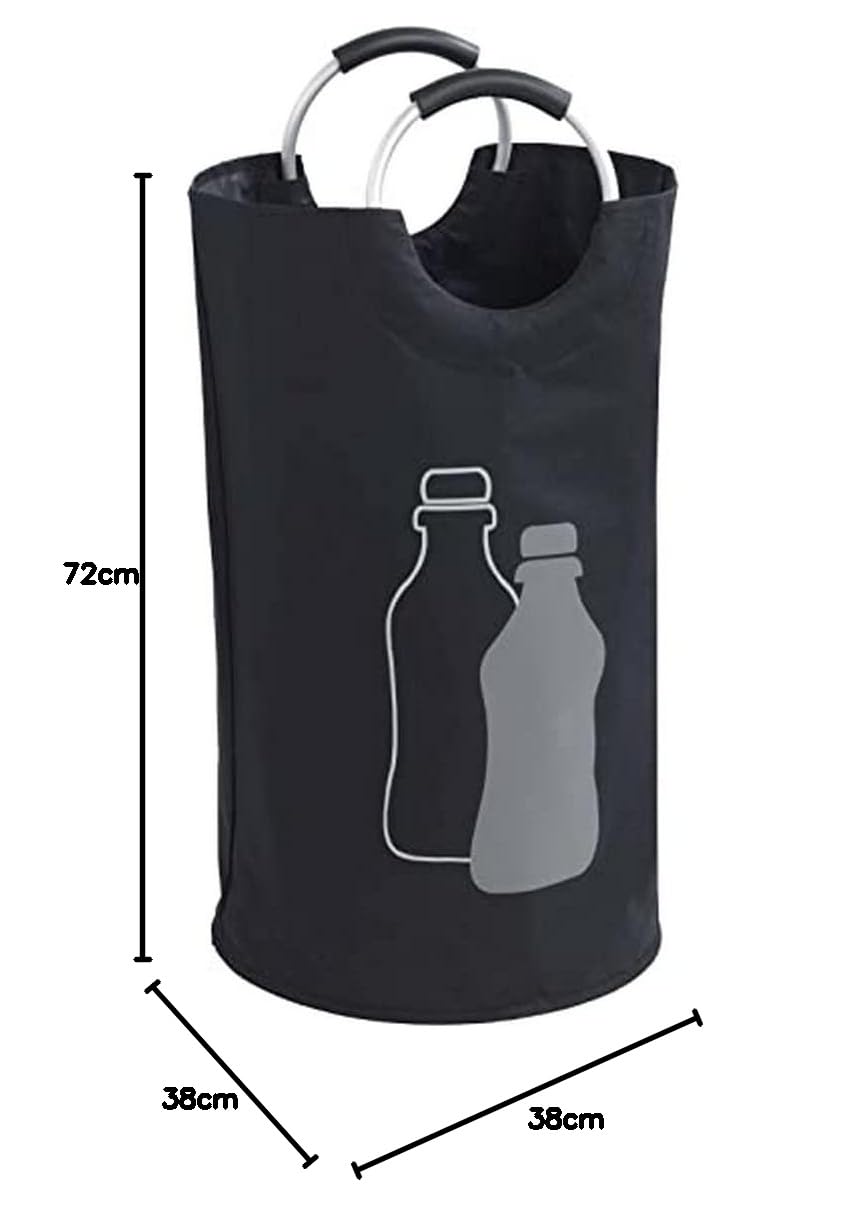 WENKO Jumbo, 69 litrów, torba na butelki z dekoracyjnym nadrukiem i uchwytami aluminiowymi Soft Grip do łatwego transportu pustych butelek, 100% poliester, 38 x 72 cm, czarny