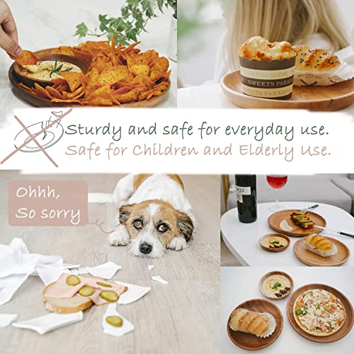 LIFGIF Khaya Wood Dinner Plates - Dishes set of 6 - Multisize Rustic Round Wooden Plates for Eating Salad, Steak, Dessert - Wooden Platter, Serving Plates - Easy Cleaning Classic Charger Plates - Image 4