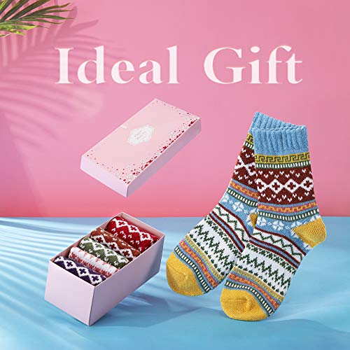 ICEIVY Womens Socks 5 Pairs Wool Warm Cotton Thick Vintage Casual Winter Cabin Crew Fuzzy Socks Gifts For Women4