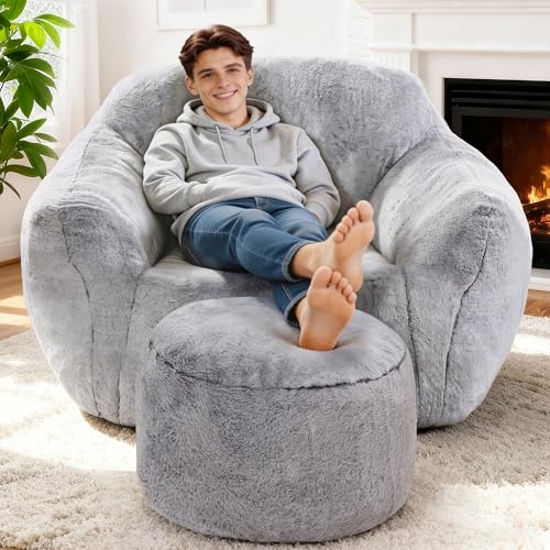 Image of Homguava Giant Bean Bag Chairs for Adults,Large Bean Bag Couch with Ottoman