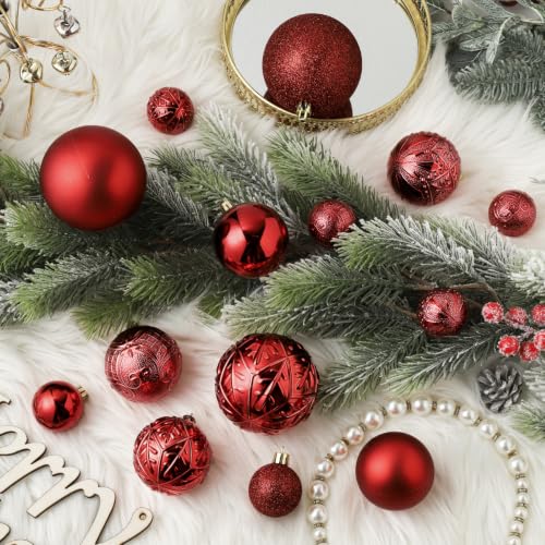 SZVRL Christmas Balls Ornaments -36pcs Shatterproof Christmas Tree Decorations with Hanging Loops for Xmas Tree, Holiday Party, Wedding & Indoor Home Decor,6 Styles in 3 Sizes (Red) - image 2