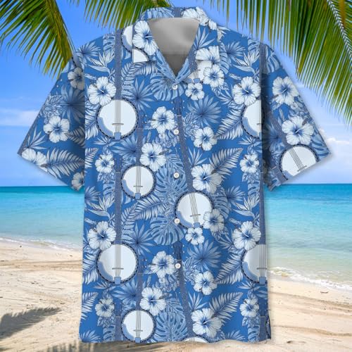 Banjo Shirt for Men – Funny Banjo Pattern Hawaiian Shirt, Vintage Banjo Gifts for Men, Music Aloha Shirt Size S-5XL2
