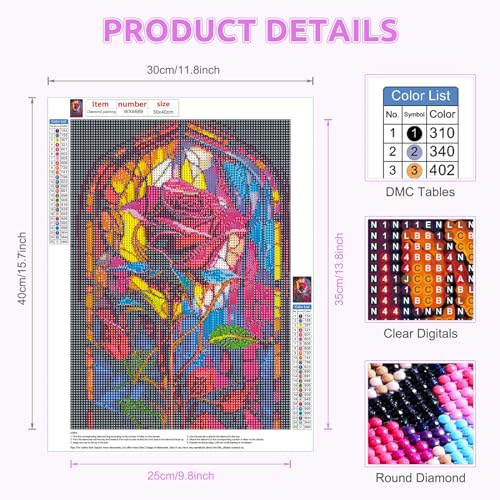 EOBROMD Rose Diamond Paintin Kits for Adults Kids Full Round Drill Flower Diamond Art Kits - Image 2