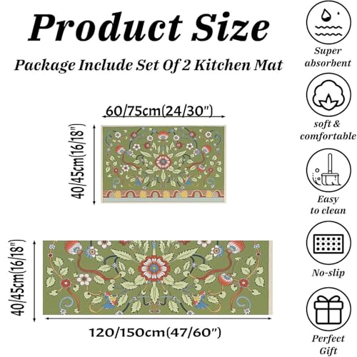 Alfombra de estilo tradicional chino, set de 2 piezas verdes lavables de 45x75 y 45x150 cm 3