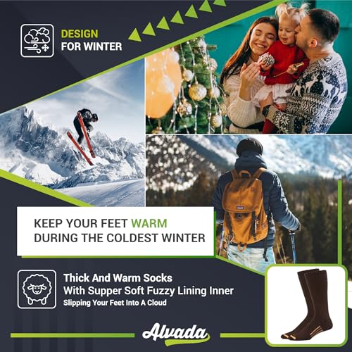 Image of Alvada Merino Wool Hiking Socks Thermal Warm Crew Winter Boot Sock For Men & Women 3 Pairs