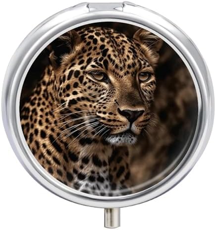 Brown Leopard Image Pill Case Portable Round Pill Boxes Moisture Proof Pill Organizer with 3 Compartment to Hold Vitamins Medication Fish Oil