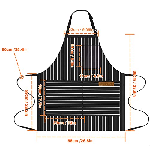 OWill Adjustable Apron Unisex Apron with Pocket Cooking Kitchen Accessories Chef Aprons for Women Men Home Kitchen Butchers BBQ Restaurant (Black Strips) - Image 3