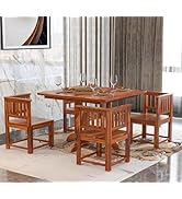 PORASH Furniture Sheesham Wood 4 Seater Dining Table with 4 Chairs for Living Room Home Office Di...