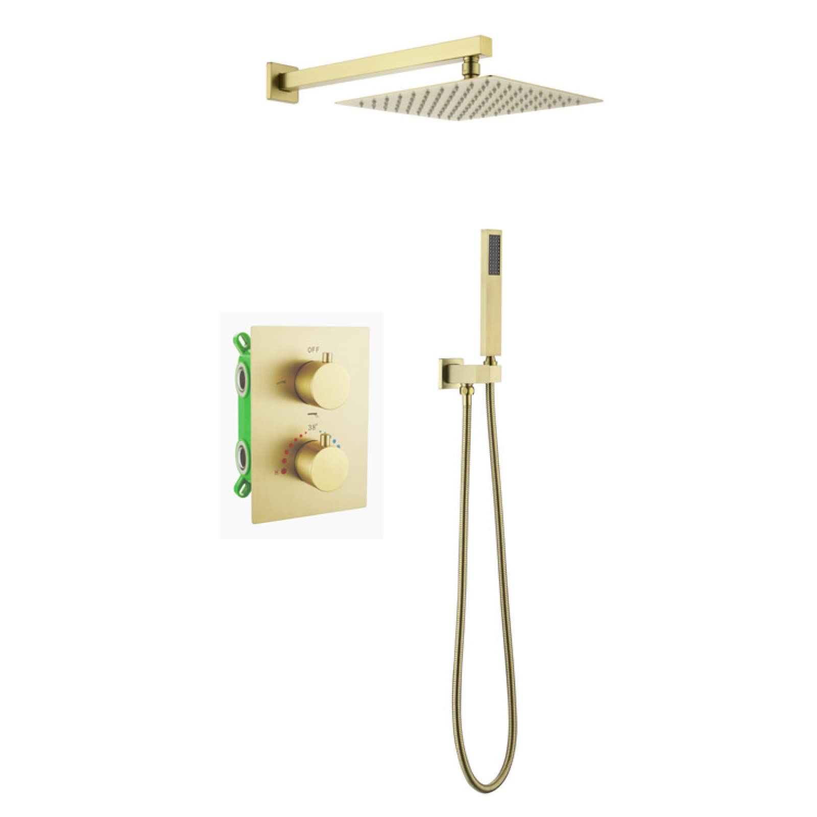 ASerZenith All Copper in-Wall Supercharged Shower Hotel Household Rain Shower Device Constant Temperature Concealed Shower Set(ConstantTemperatureBrushedGold)