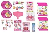 Shopkins Party Supplies Deluxe Bundle Pack for 16 includes Plates, Table Cover, Photo Prop, Honeycomb Decorations, Hanging Swirls, Flag Banner, Loot Bags, Cake Decorating Kit with Candles