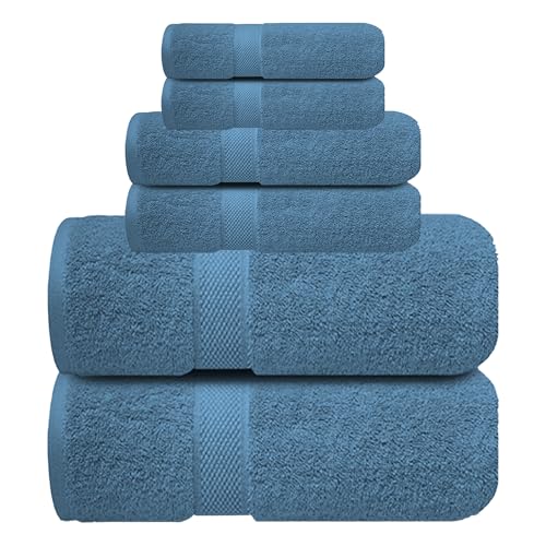 Image of Sulfar 100% Combed Cotton, 6 Pcs Towel Set - 2 Bath Towels (70 x 140 cm), 2 Hand Towels (40 x 70 cm) and 2 Face (30 x 30 cm) (600 GSM, Pack of 6) Dark Blue